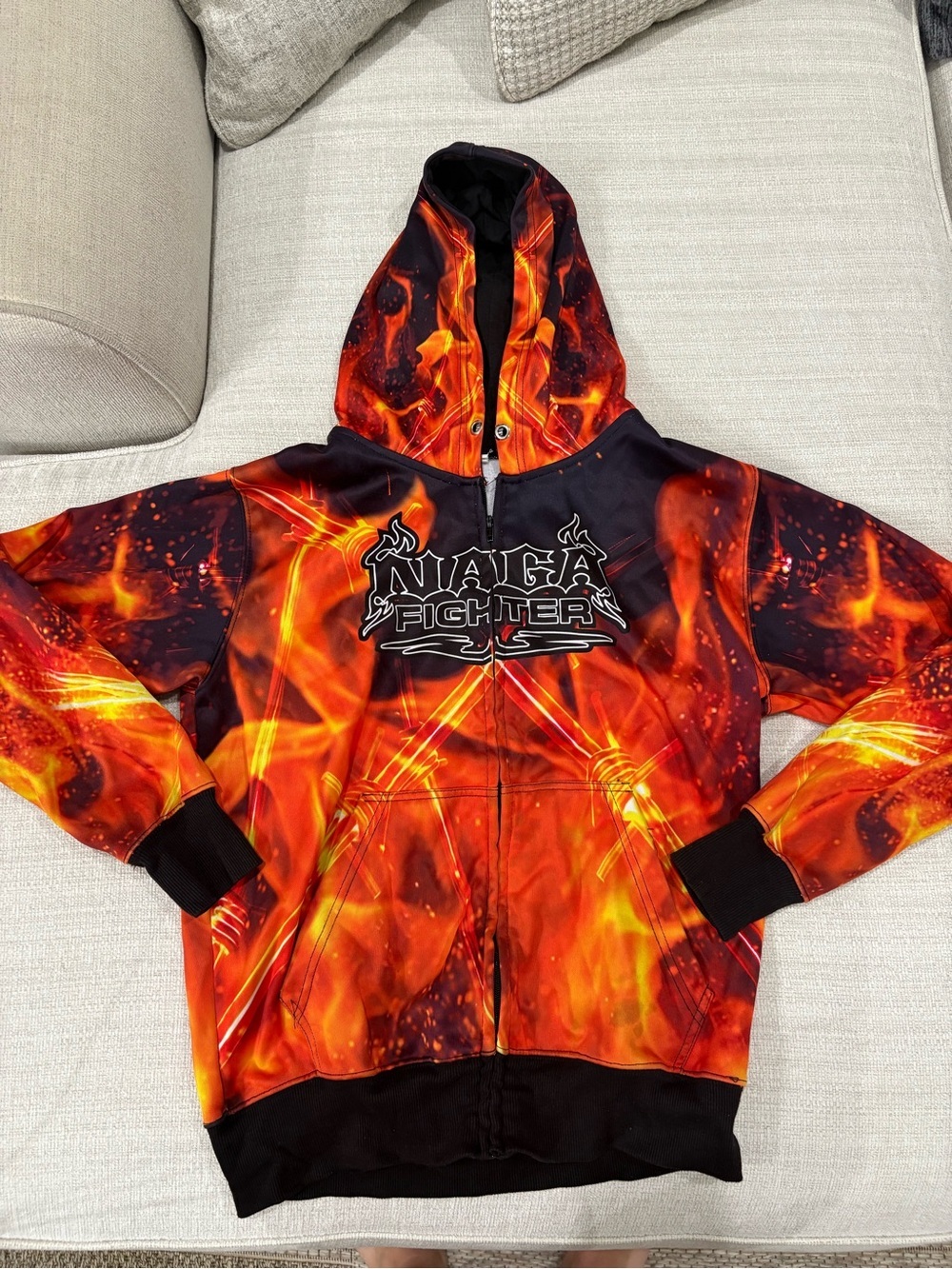 Kids' Flame-Print Zip Hoodie - Red/Black